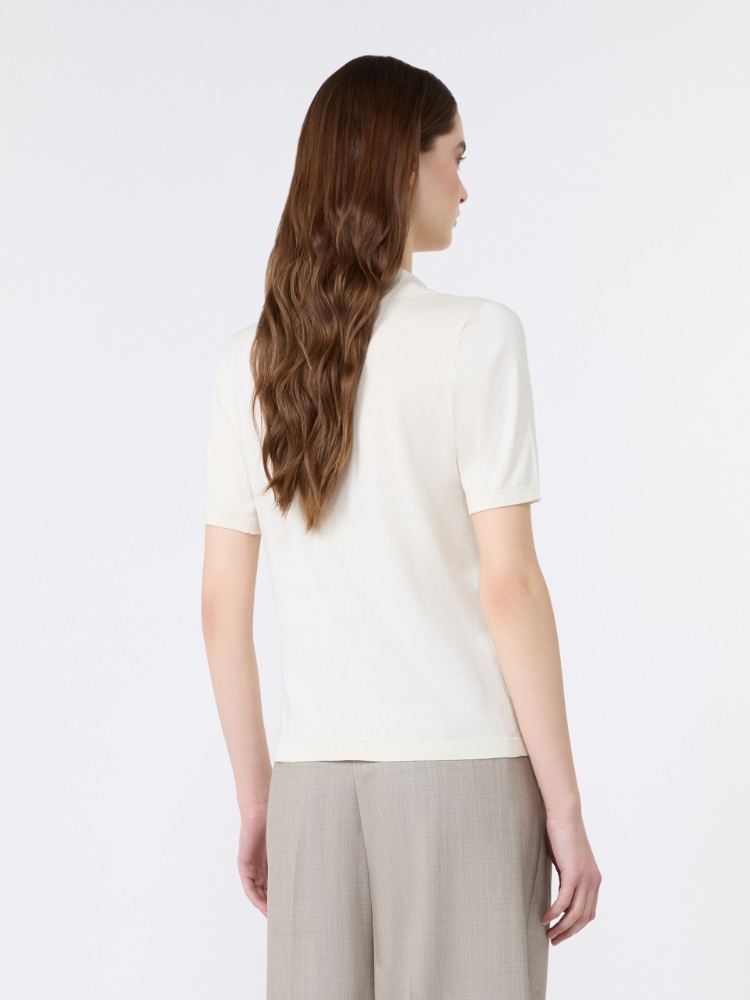 Silk and cotton yarn sweater - ECRU - 3