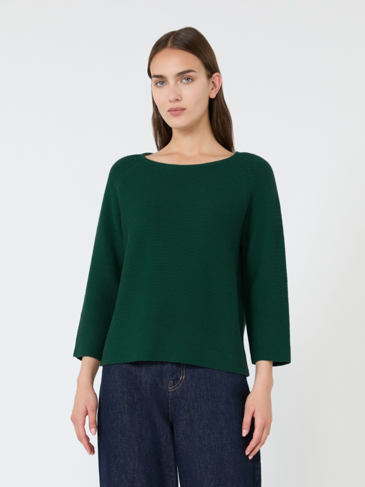 Cotton yarn sweater - DARK GREEN - 2