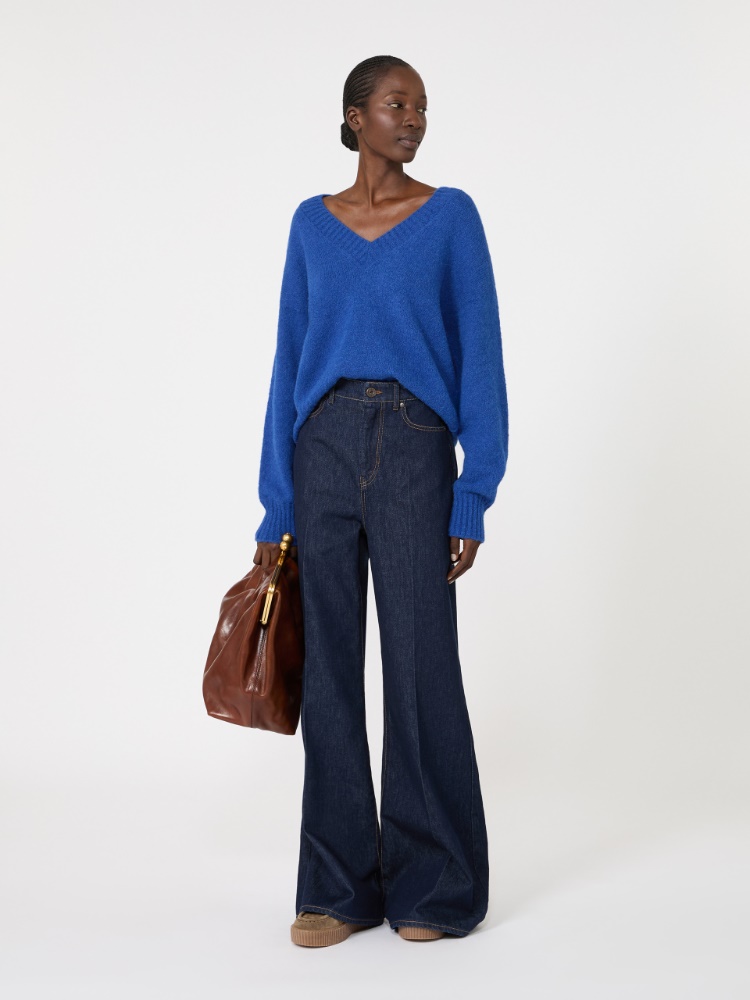 Sweter z przędzy alpaki i bawełny + CHABROWY - Max Mara