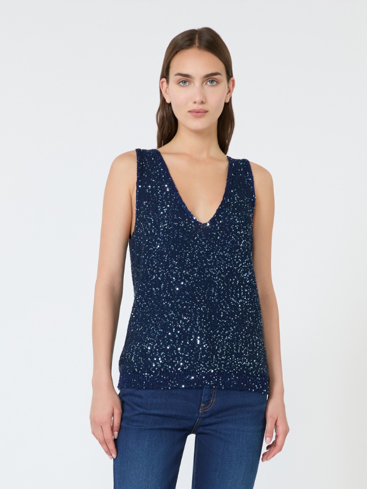 Ärmelloser Pullover mit Pailletten - BLAU - 2