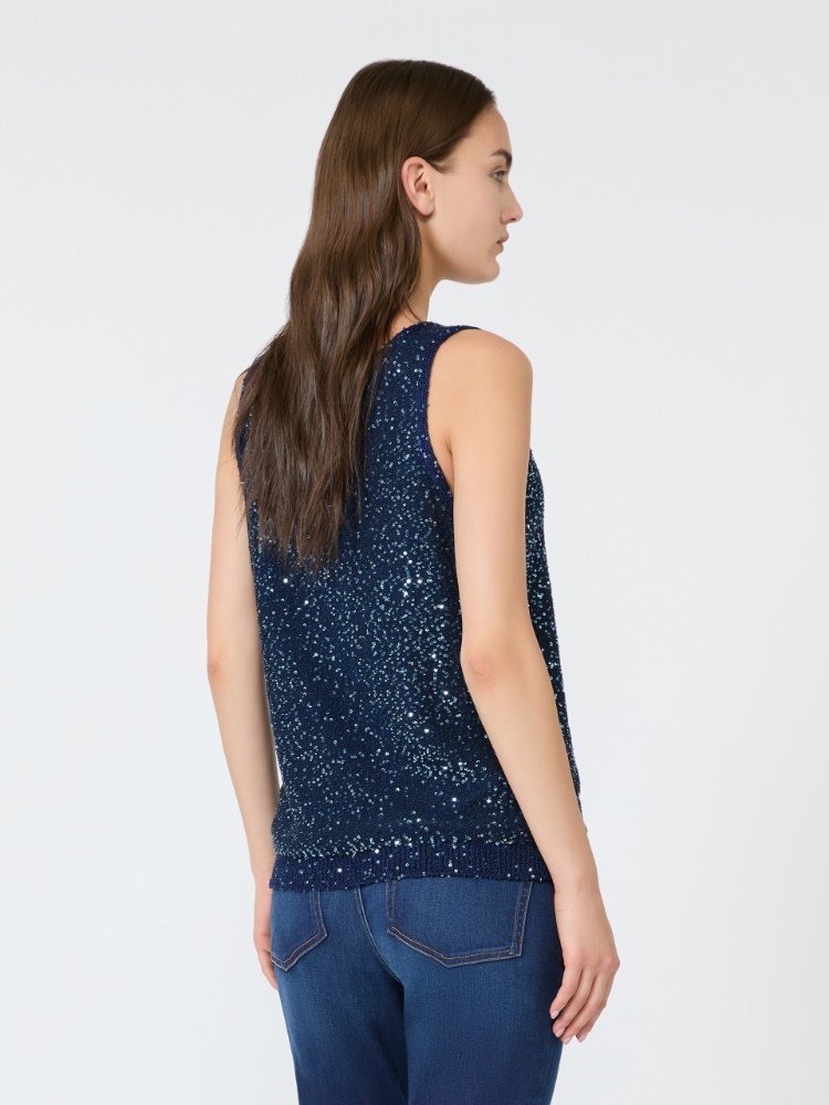 Ärmelloser Pullover mit Pailletten - BLAU - 3