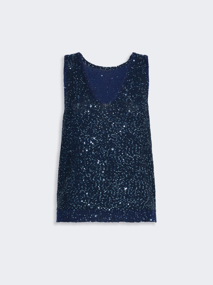 Ärmelloser Pullover mit Pailletten - BLAU