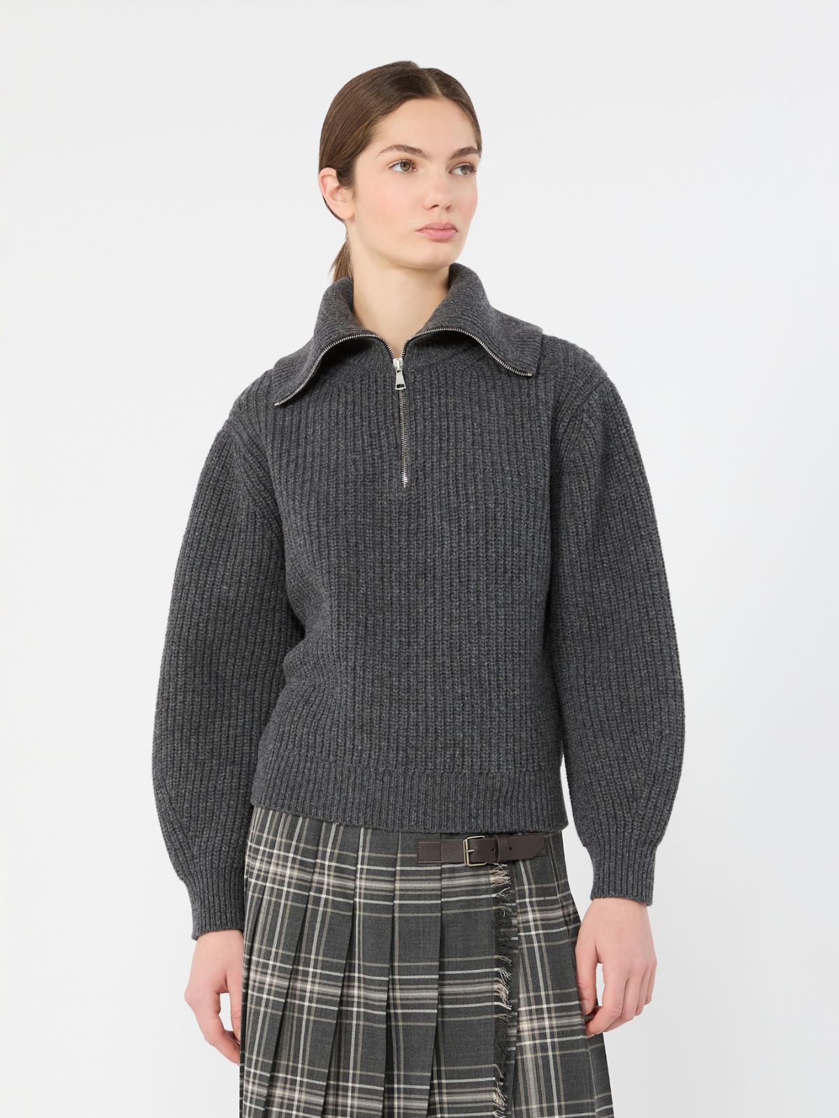 Wool zip-up roll-neck jumper - DARK GREY - Max Mara - 2