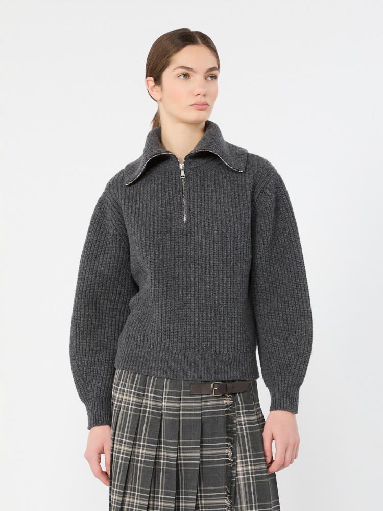 Wool zip-up roll-neck jumper - DARK GREY - Max Mara - 2