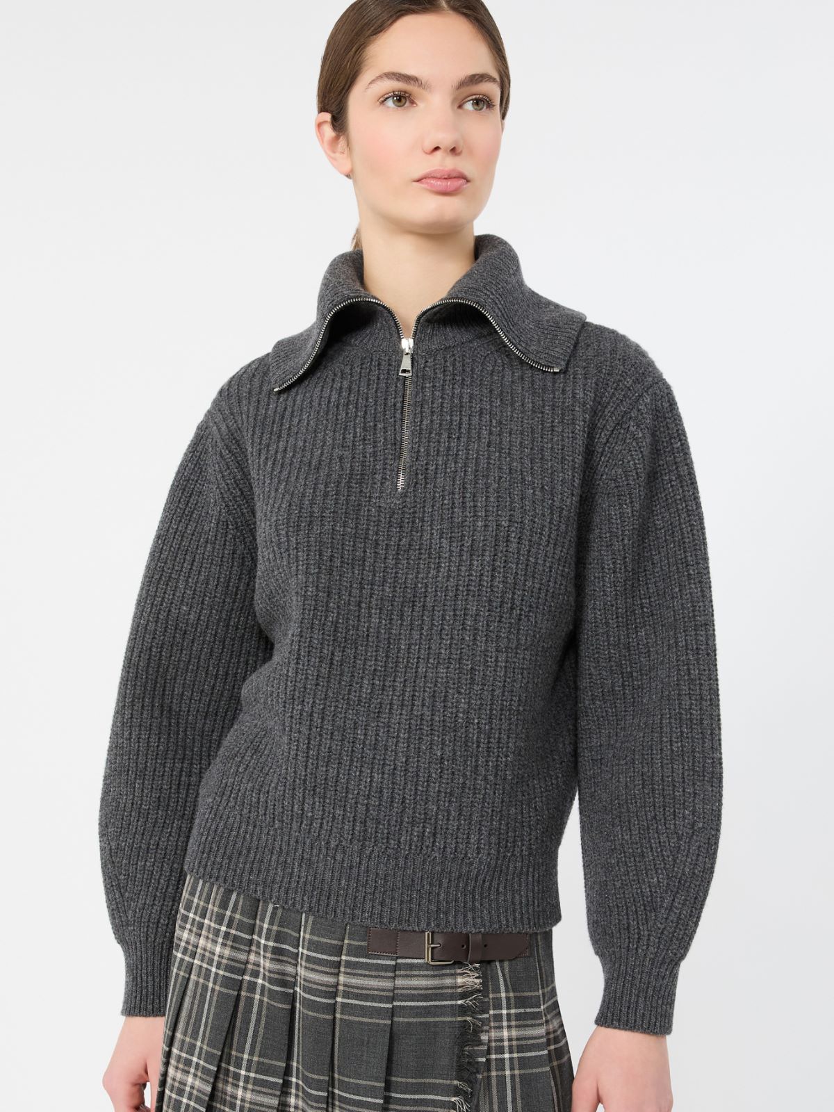 Wool zip-up roll-neck jumper - DARK GREY - Max Mara - 4