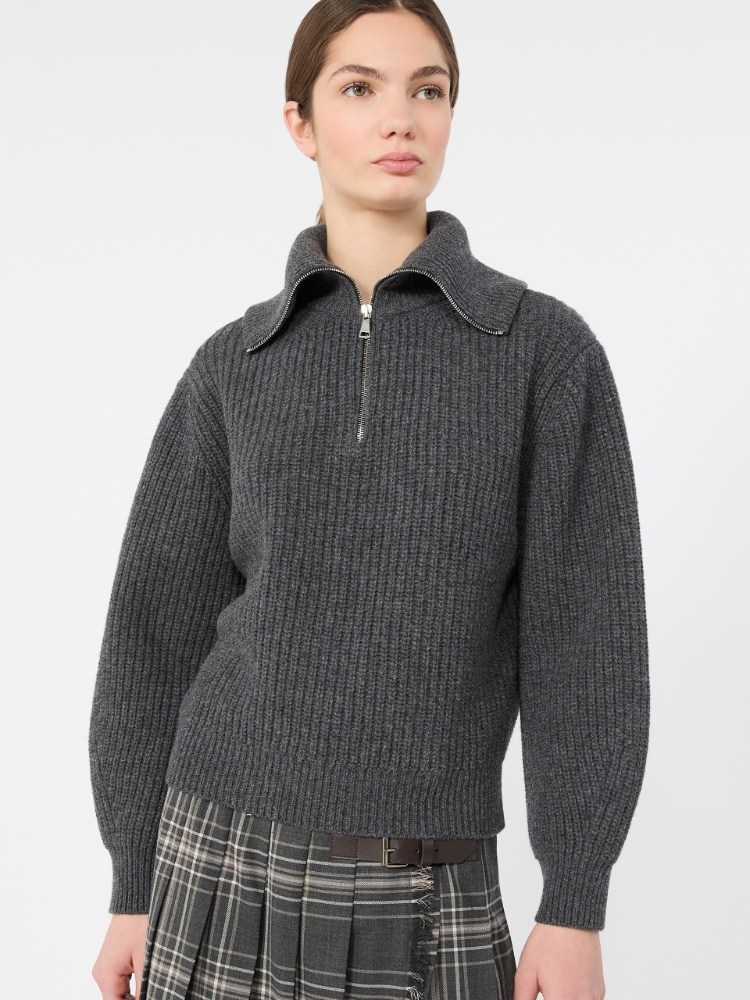 Wool zip-up roll-neck jumper - DARK GREY - Max Mara - 4