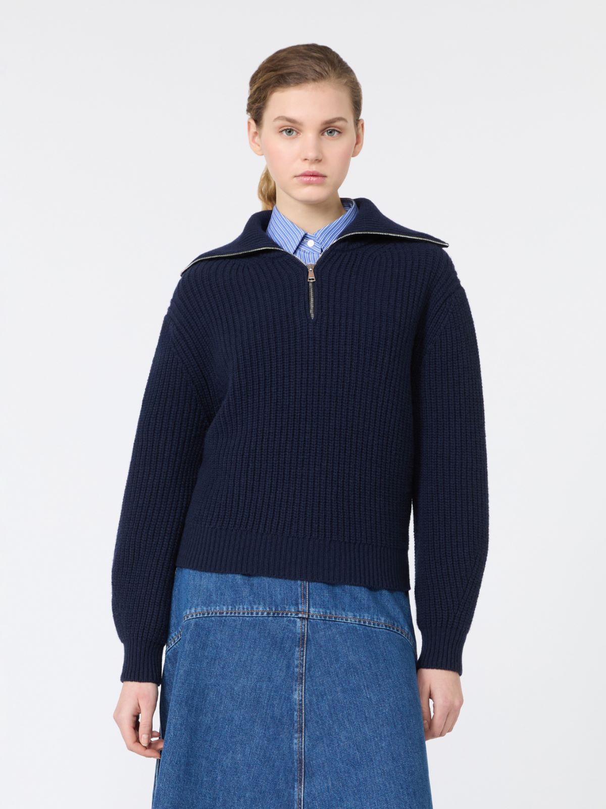 Wool zip-up roll-neck jumper - NAVY - Max Mara - 2