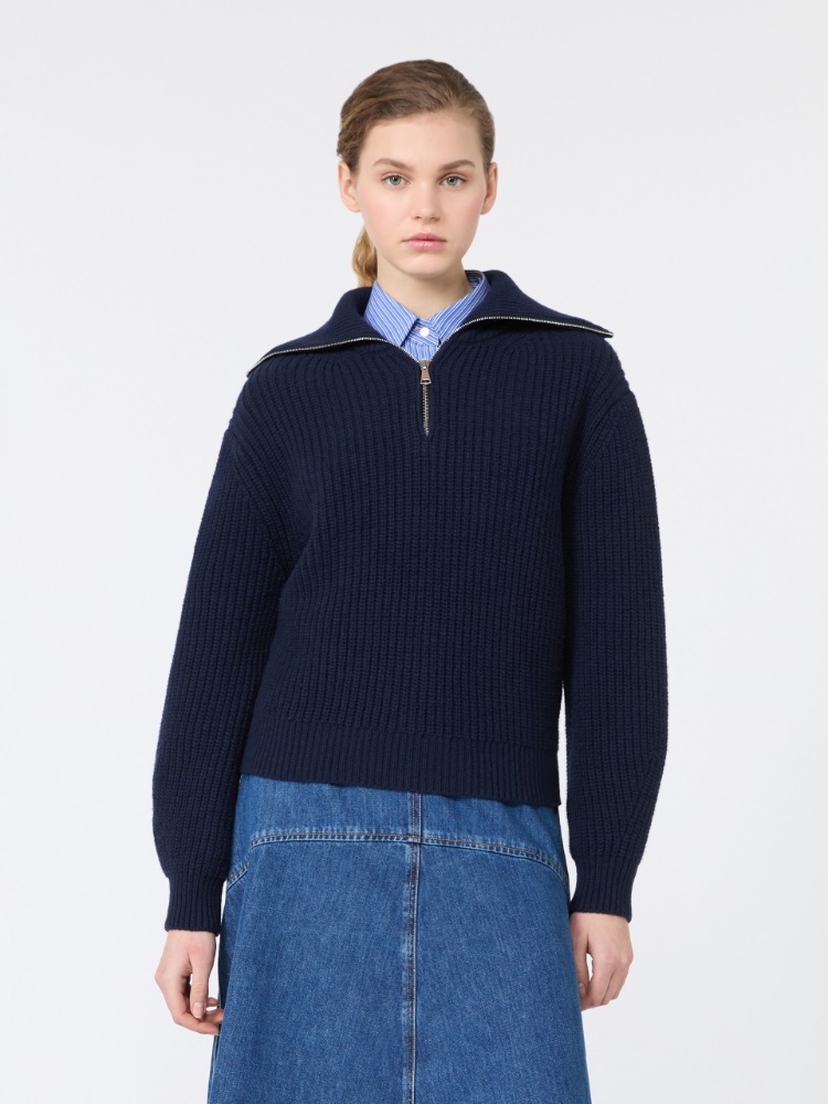 Wool zip-up roll-neck jumper - NAVY - Max Mara - 2