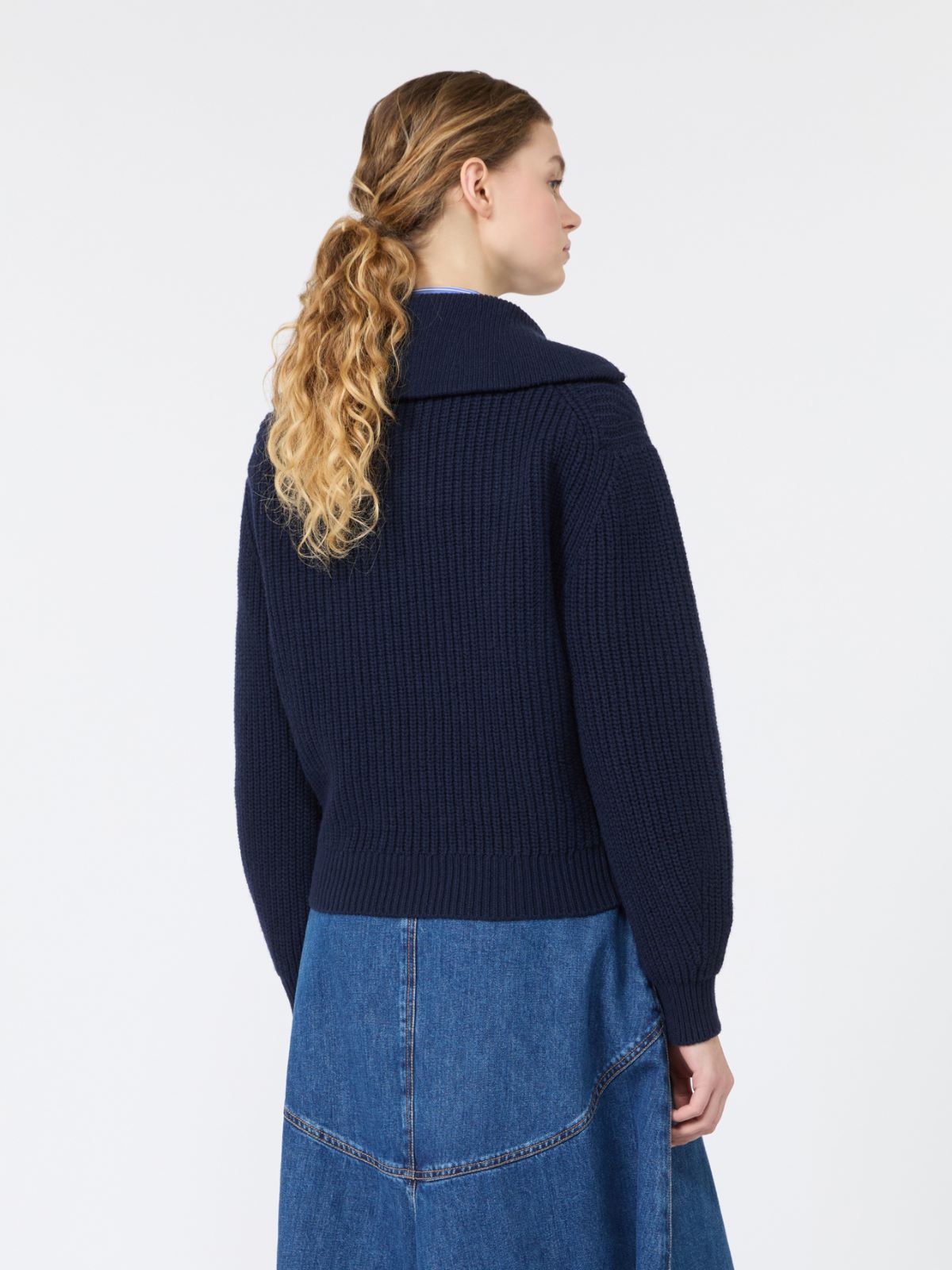 Wool zip-up roll-neck jumper - NAVY - Max Mara - 3