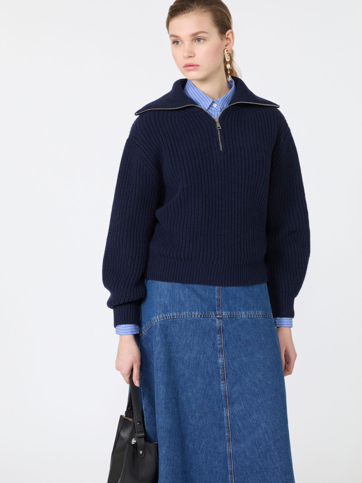 Wool zip-up roll-neck jumper - NAVY - Max Mara - 4