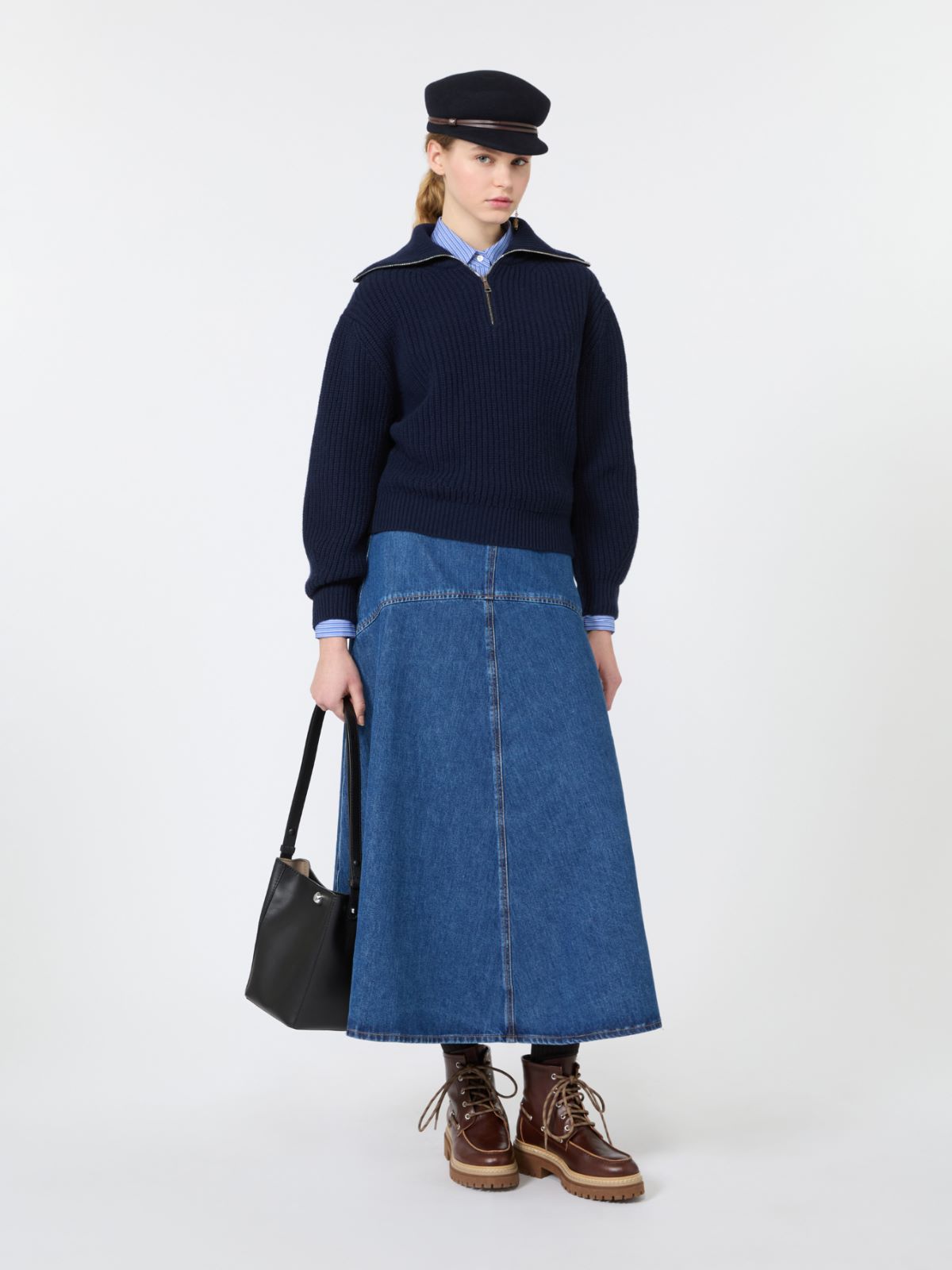 Wool zip-up roll-neck jumper - NAVY