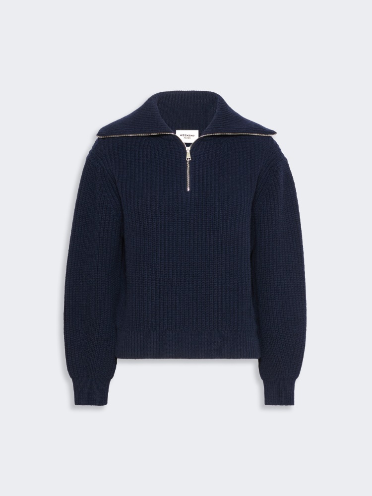 Wool zip-up roll-neck jumper - NAVY