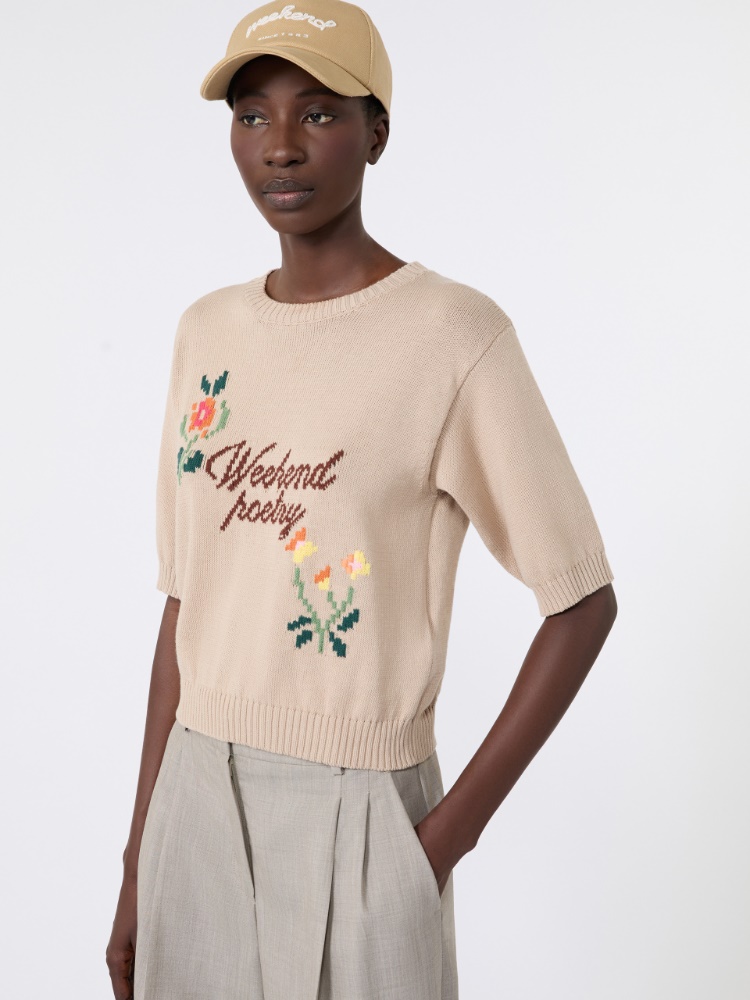 Embroidered cotton yarn sweater - SAND - 4