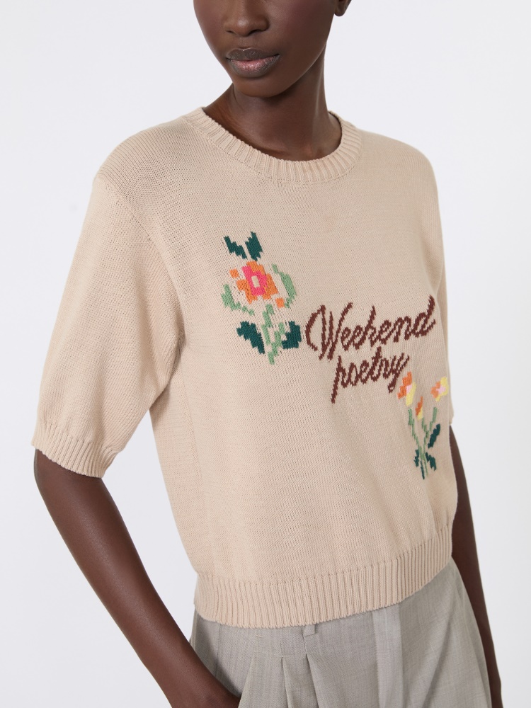 Embroidered cotton yarn sweater - SAND - 5