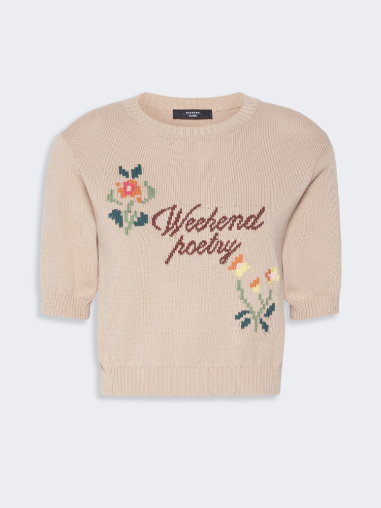 Embroidered cotton yarn sweater - SAND