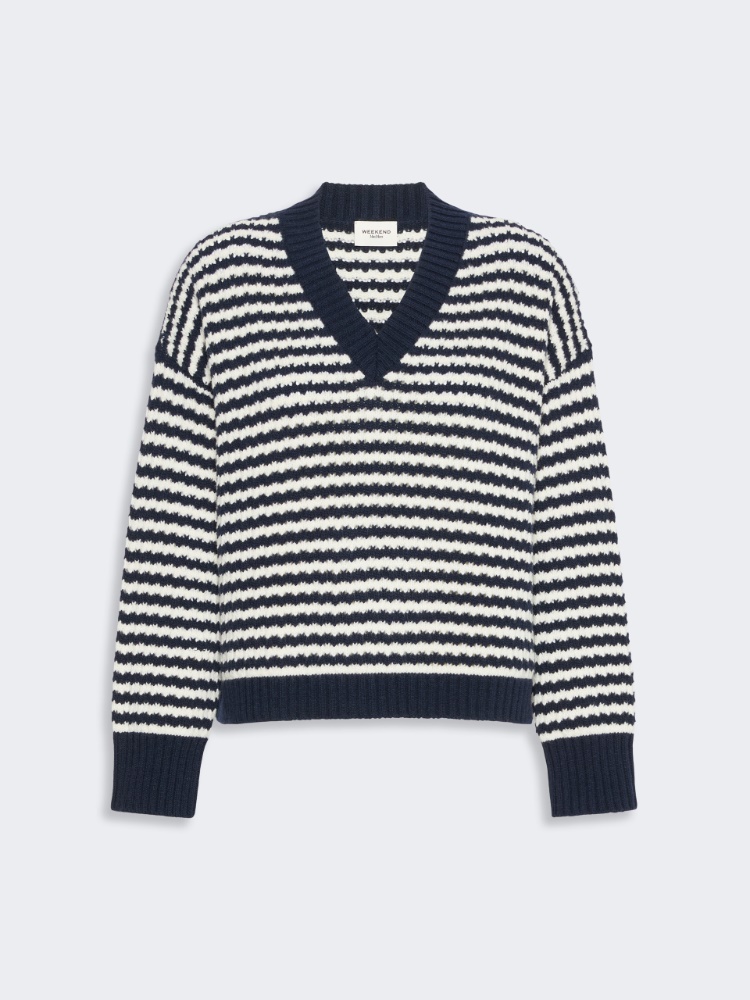 Loose jumper in wool yarn - NAVY