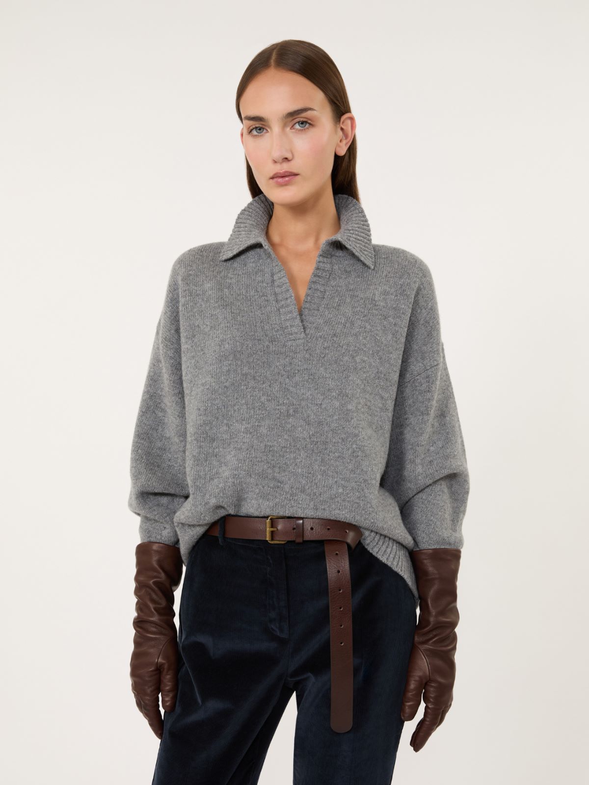 Wool yarn polo shirt - MEDIUM GREY - Max Mara - 4