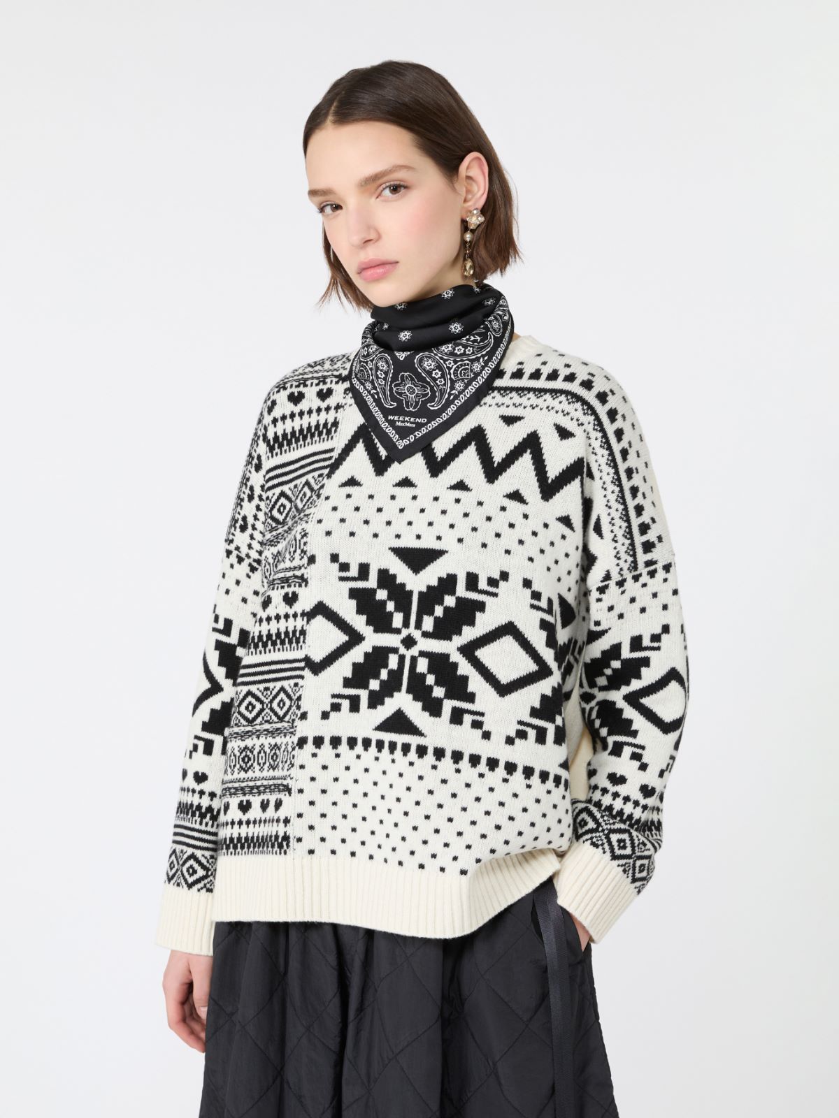Maglia ampia in lana jacquard - BIANCO - Max Mara - 4