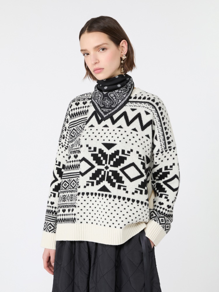 Maglia ampia in lana jacquard - BIANCO - Max Mara - 4