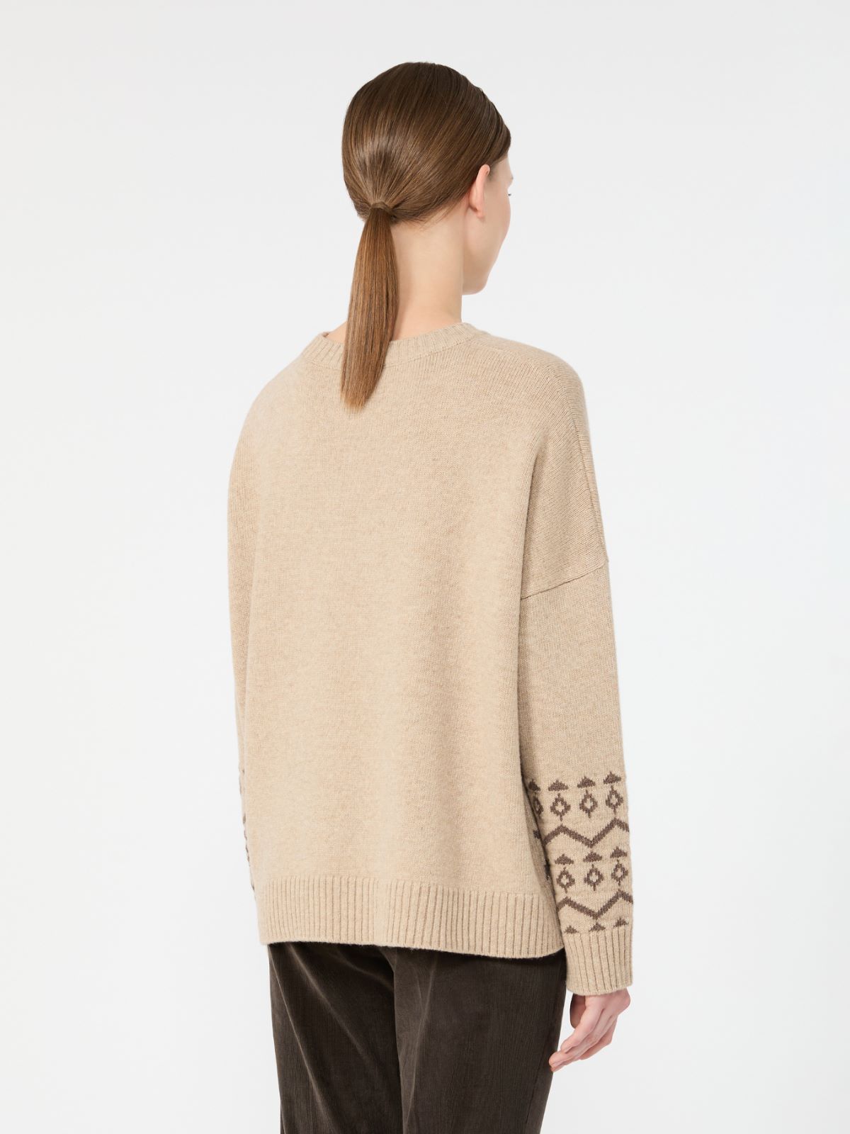 Obszerny żakardowy sweter wełniany - PIASKOWY - Max Mara - 3
