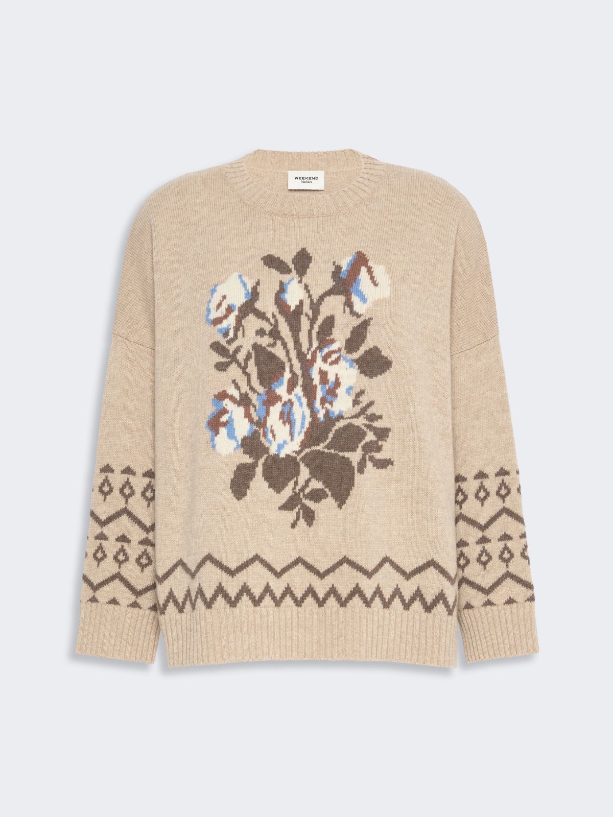 Obszerny żakardowy sweter wełniany - PIASKOWY - Max Mara - 5