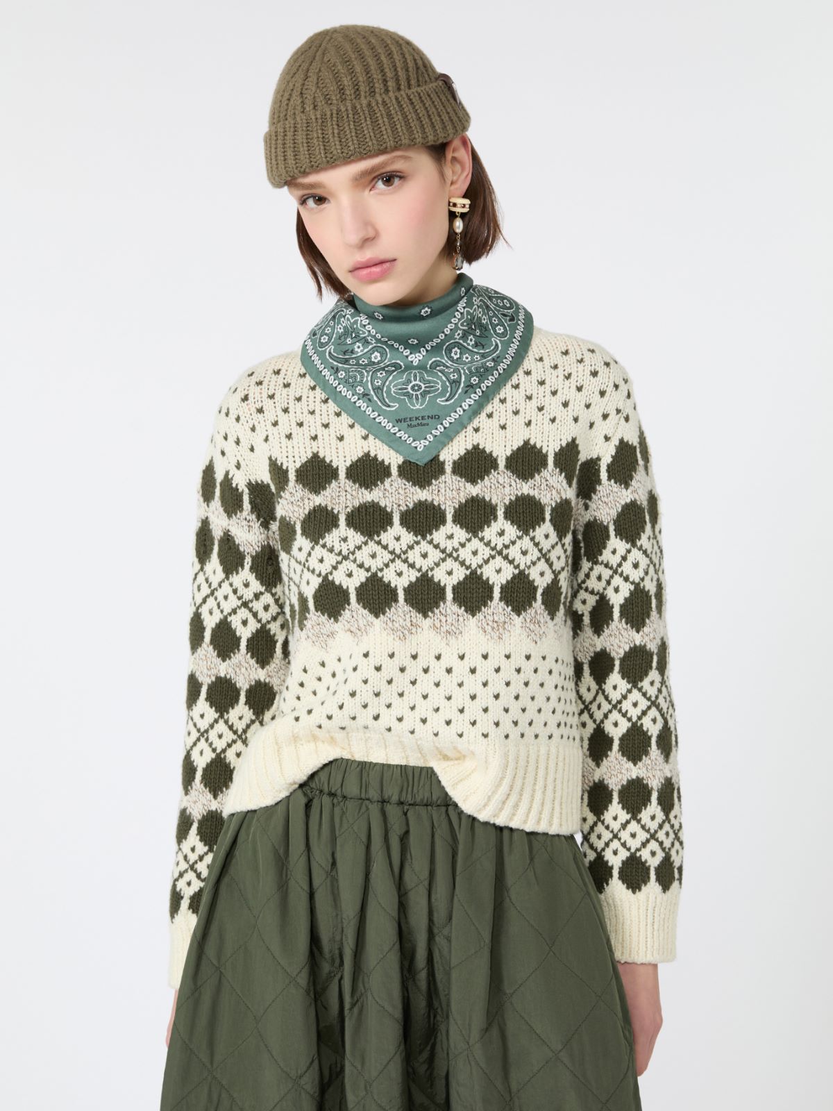 Maglia in lana e cachemire jacquard - VERDE KAKI - Max Mara - 4