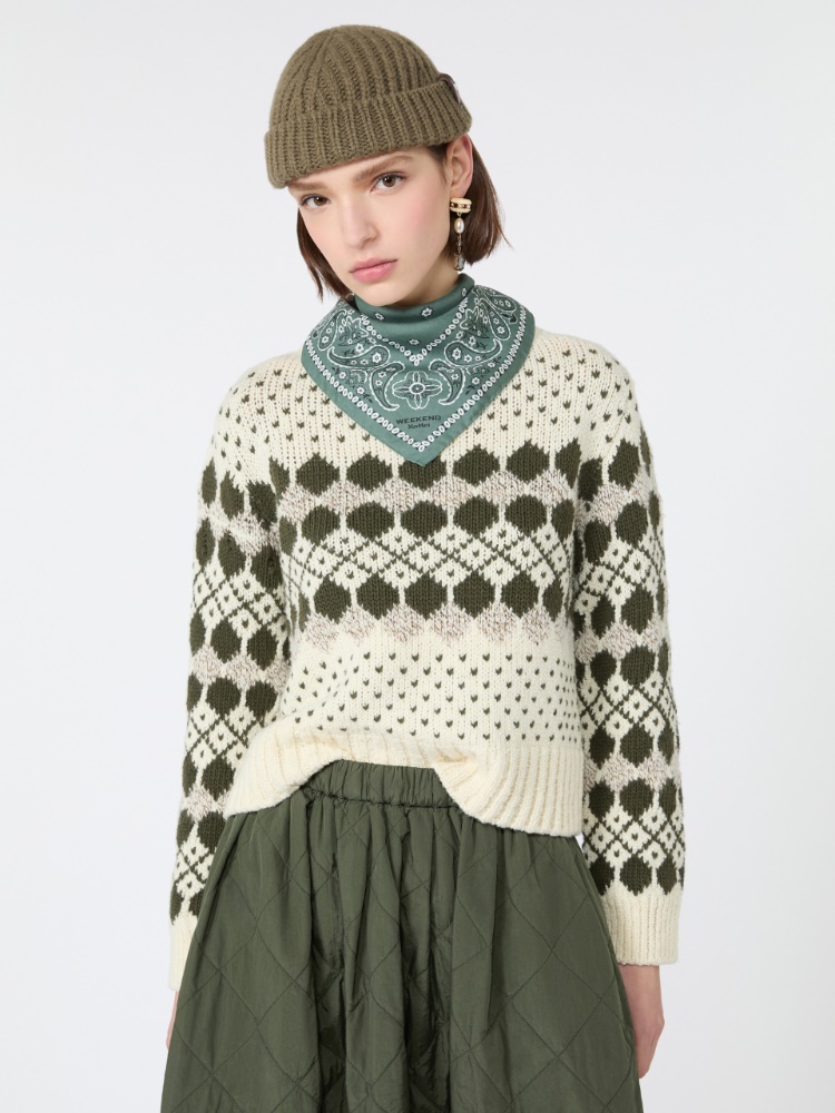 Maglia in lana e cachemire jacquard - VERDE KAKI - Max Mara - 4
