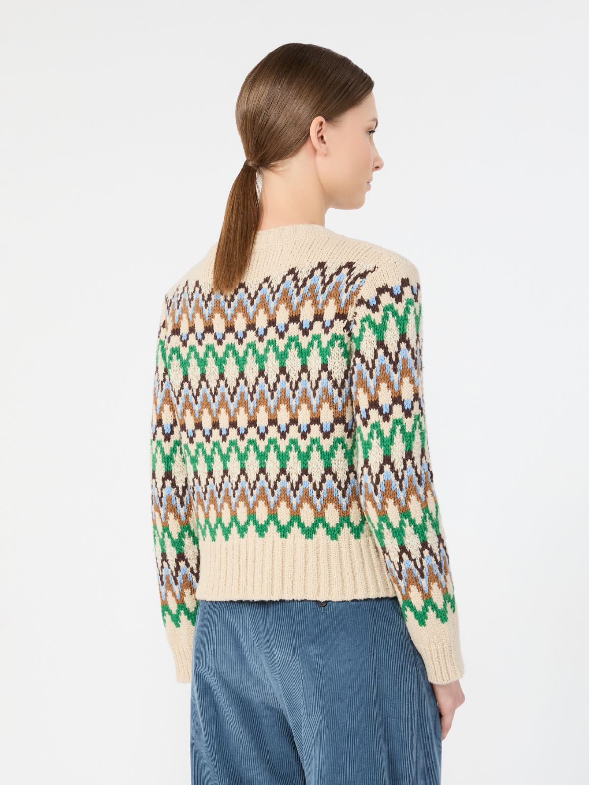 Żakardowy sweter z wełny i kaszmiru - ZIELONY - Max Mara - 3