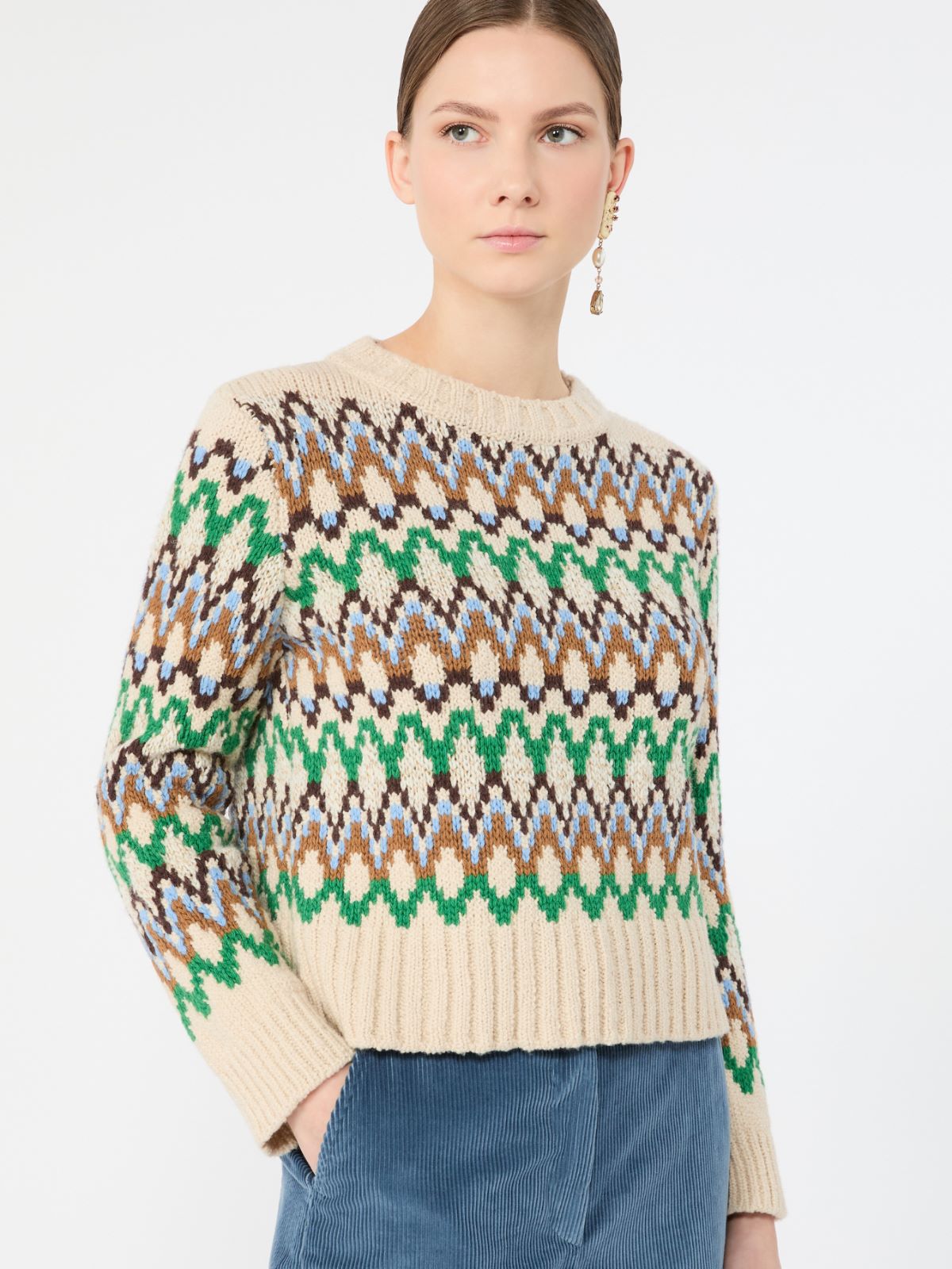 Żakardowy sweter z wełny i kaszmiru - ZIELONY - Max Mara - 4