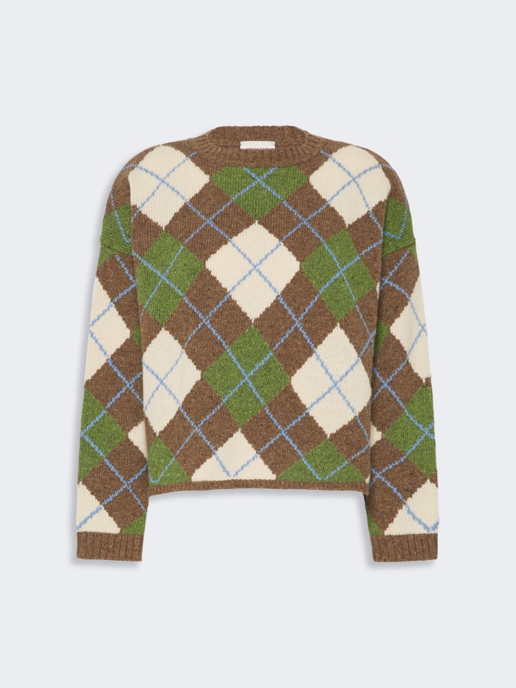 Wool yarn Argyle jumper - MARRON GLACE'