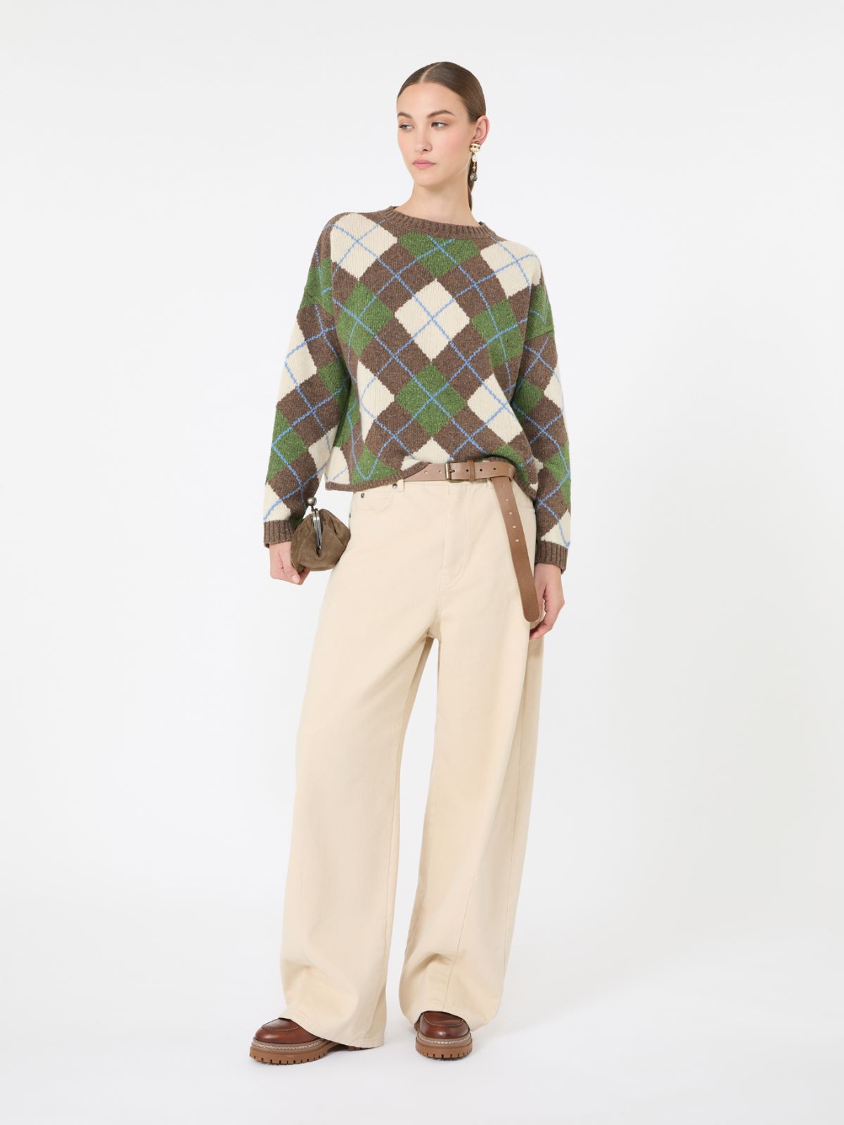 Wool yarn Argyle jumper - MARRON GLACE' - Max Mara