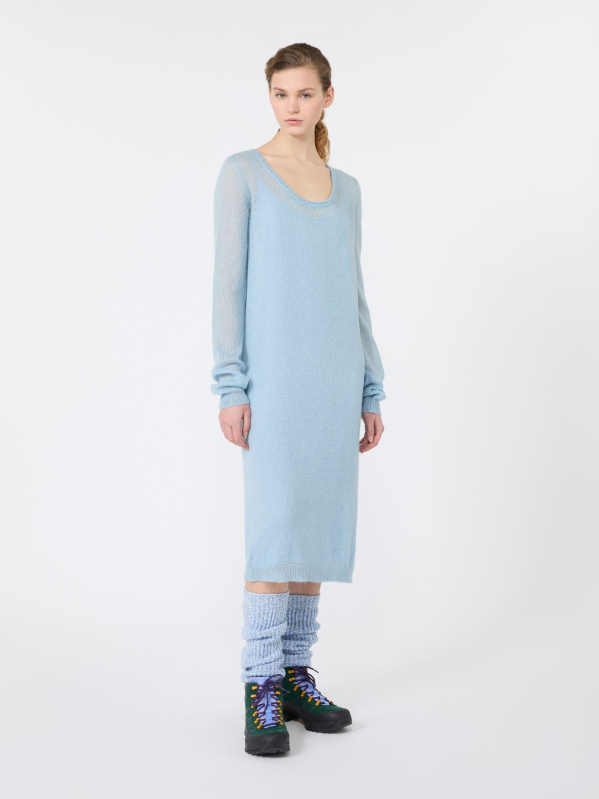 Mohair blend yarn midi dress - LIGHT BLUE - Max Mara - 2