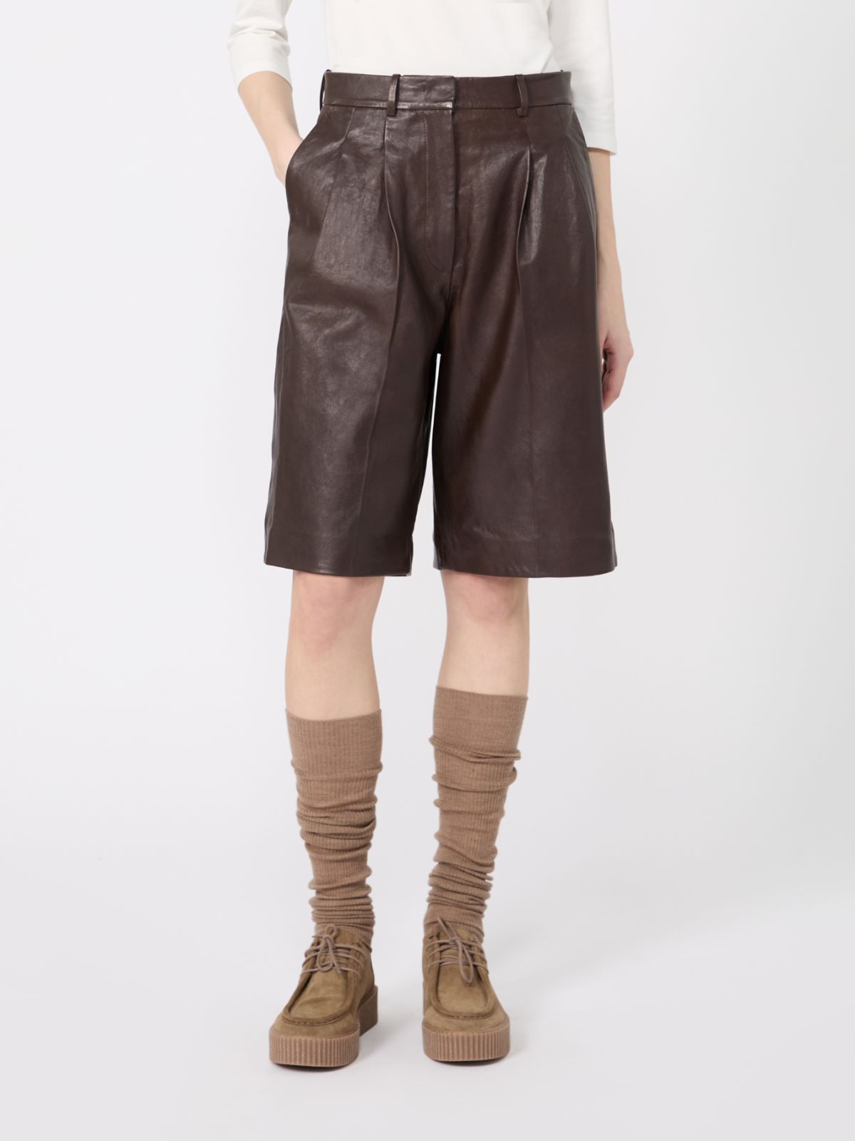 Nappa leather Bermuda shorts - DARK BOWN - Max Mara - 2