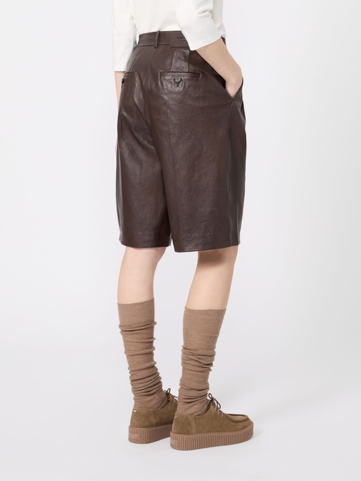 Nappa leather Bermuda shorts - DARK BOWN - Max Mara - 3