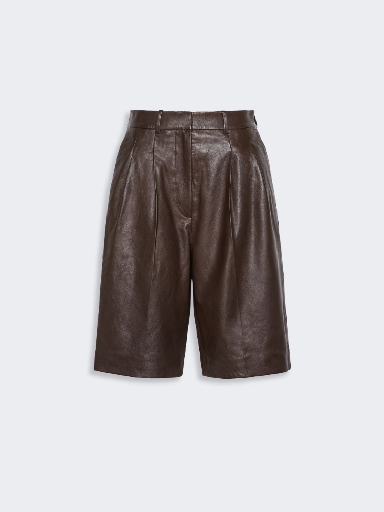 Nappa leather Bermuda shorts - DARK BOWN - Max Mara - 4