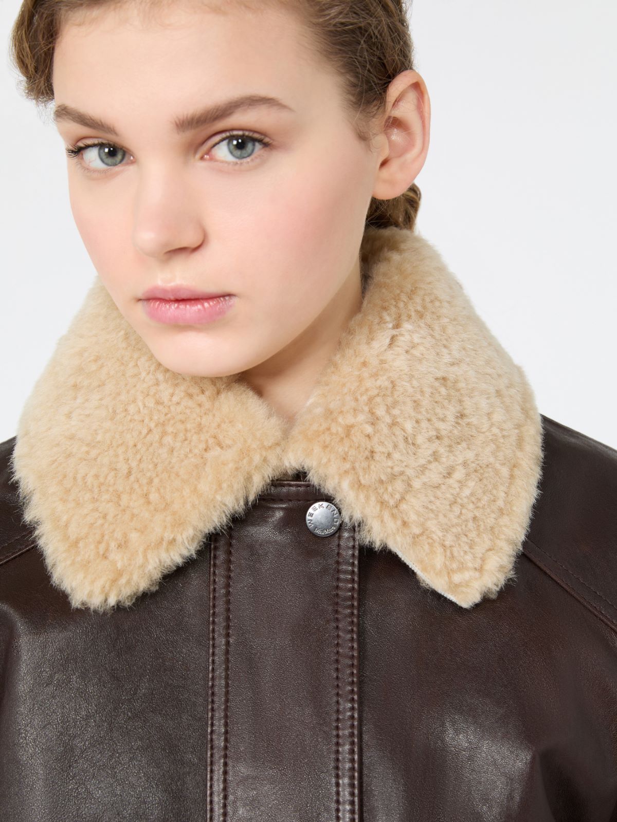 Kurtka pilotka ze skóry nappa - CIEMNOBRĄZOWY - Max Mara - 5