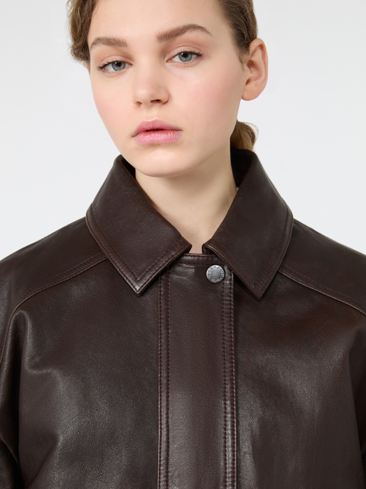Aviator jacket in nappa leather - DARK BOWN