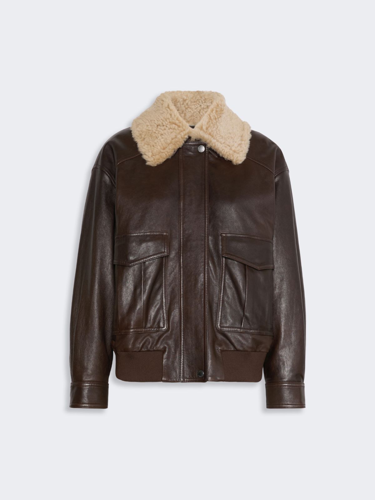 Kurtka pilotka ze skóry nappa - CIEMNOBRĄZOWY - Max Mara - 7