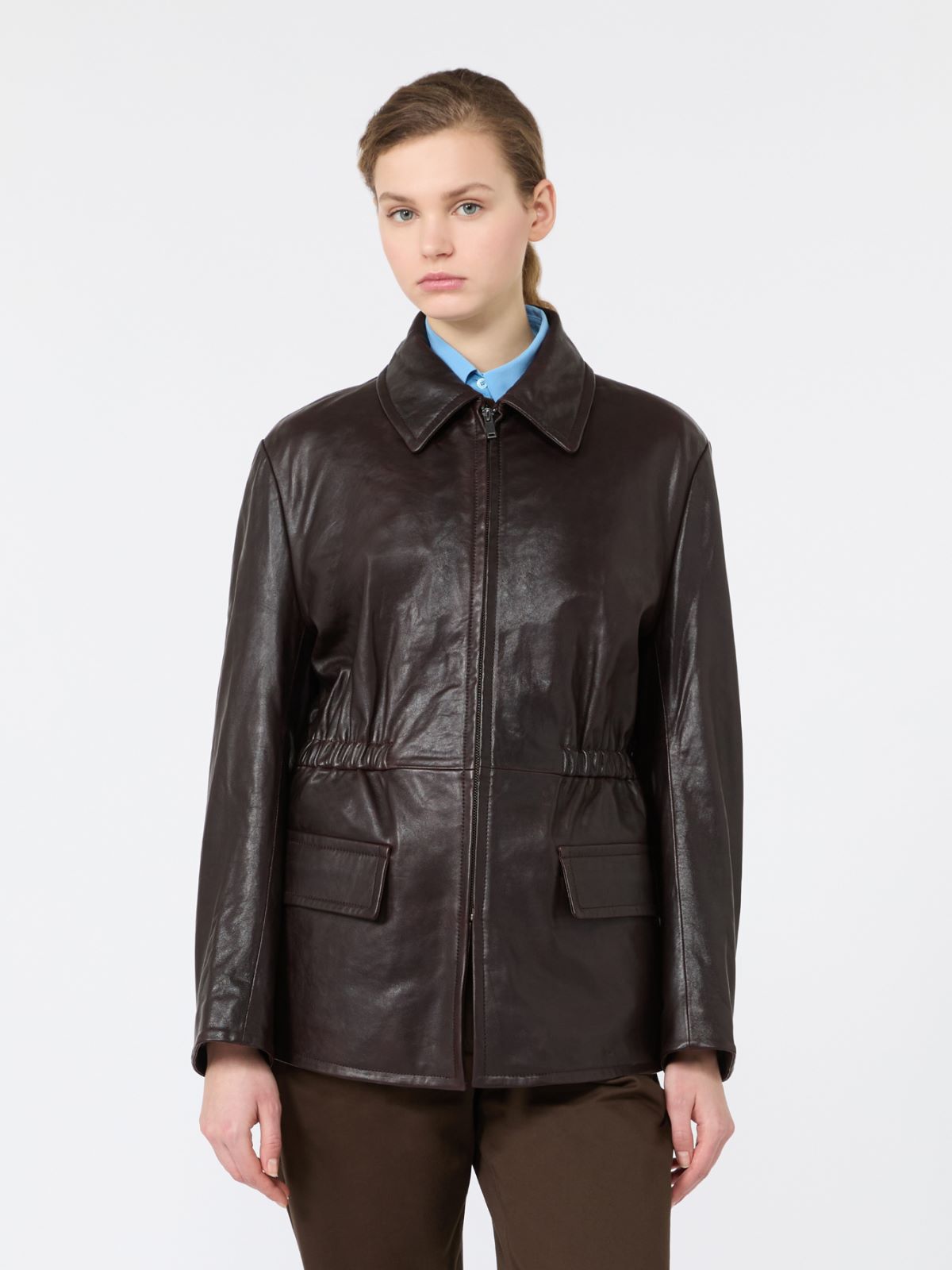 Leather biker jacket - DARK BROWN - Max Mara - 2