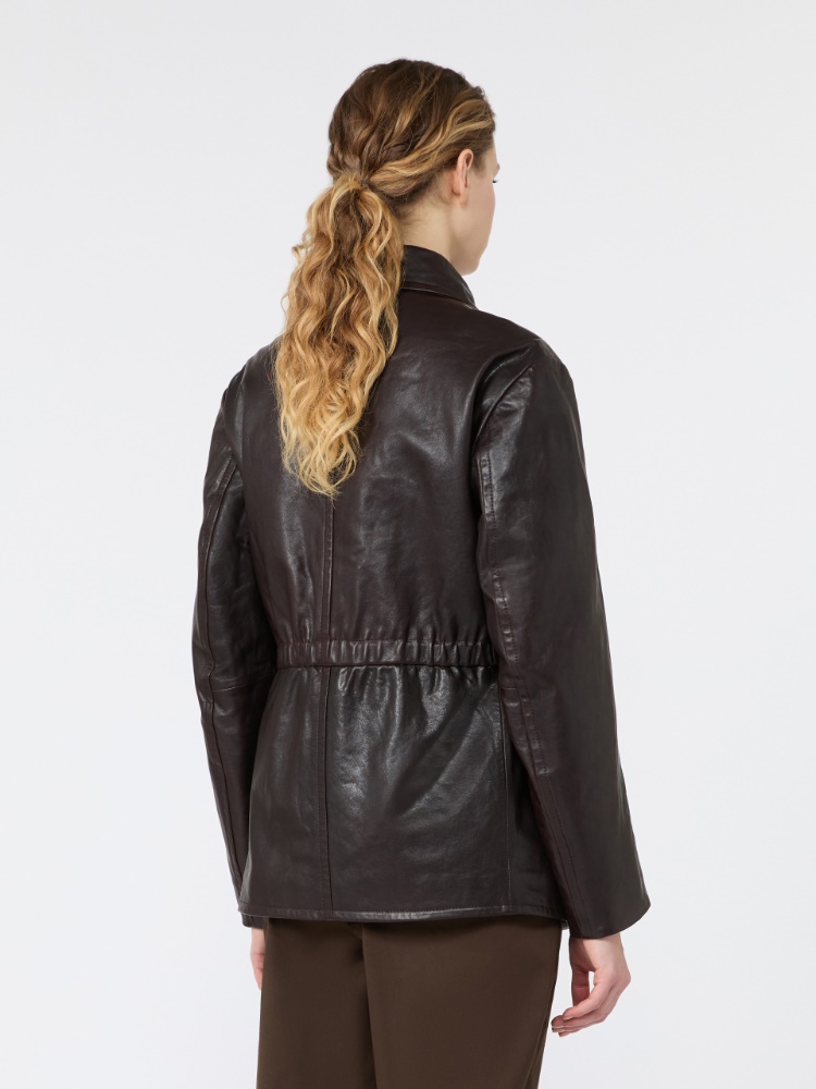 Leather biker jacket - DARK BROWN - Max Mara - 3