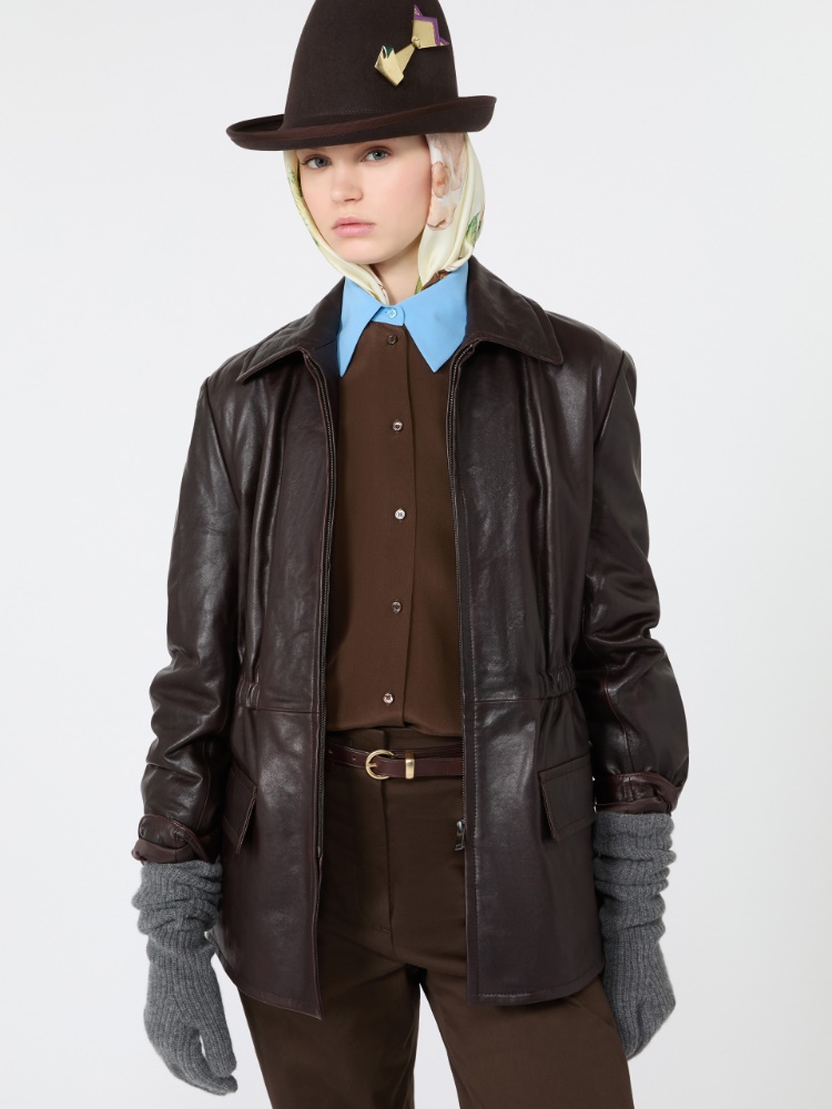 Leather biker jacket - DARK BROWN - Max Mara - 4