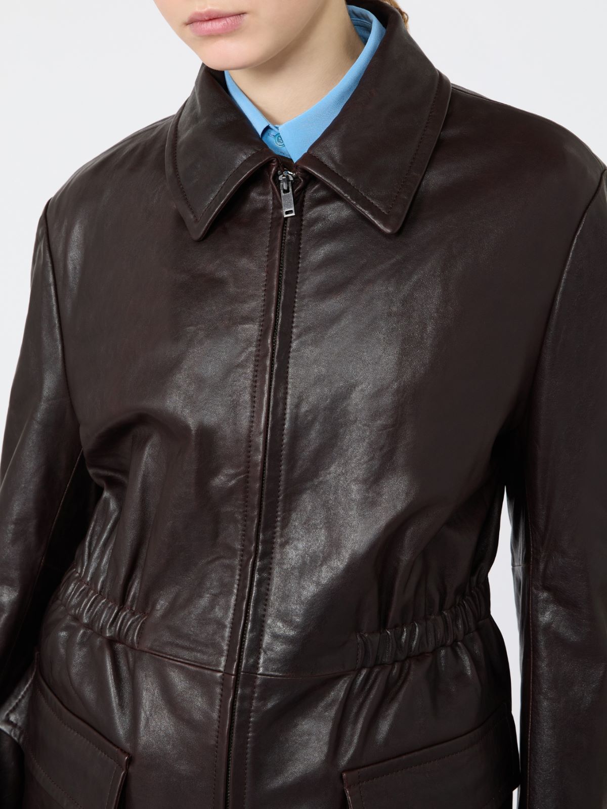 Leather biker jacket - DARK BROWN - Max Mara - 5