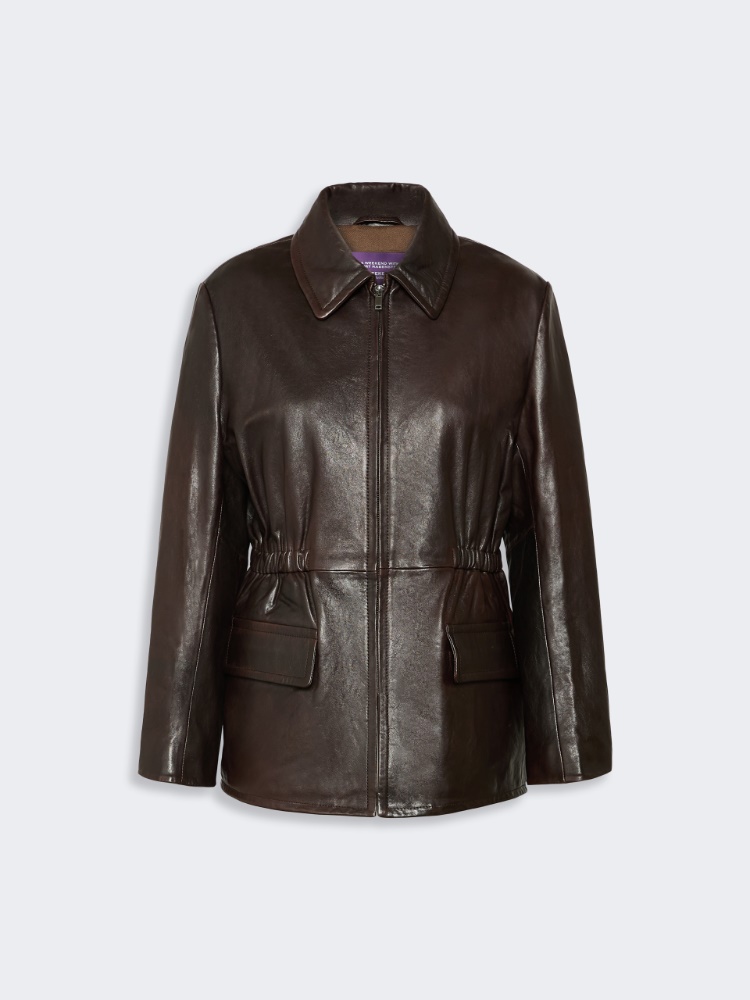 Leather biker jacket - DARK BROWN