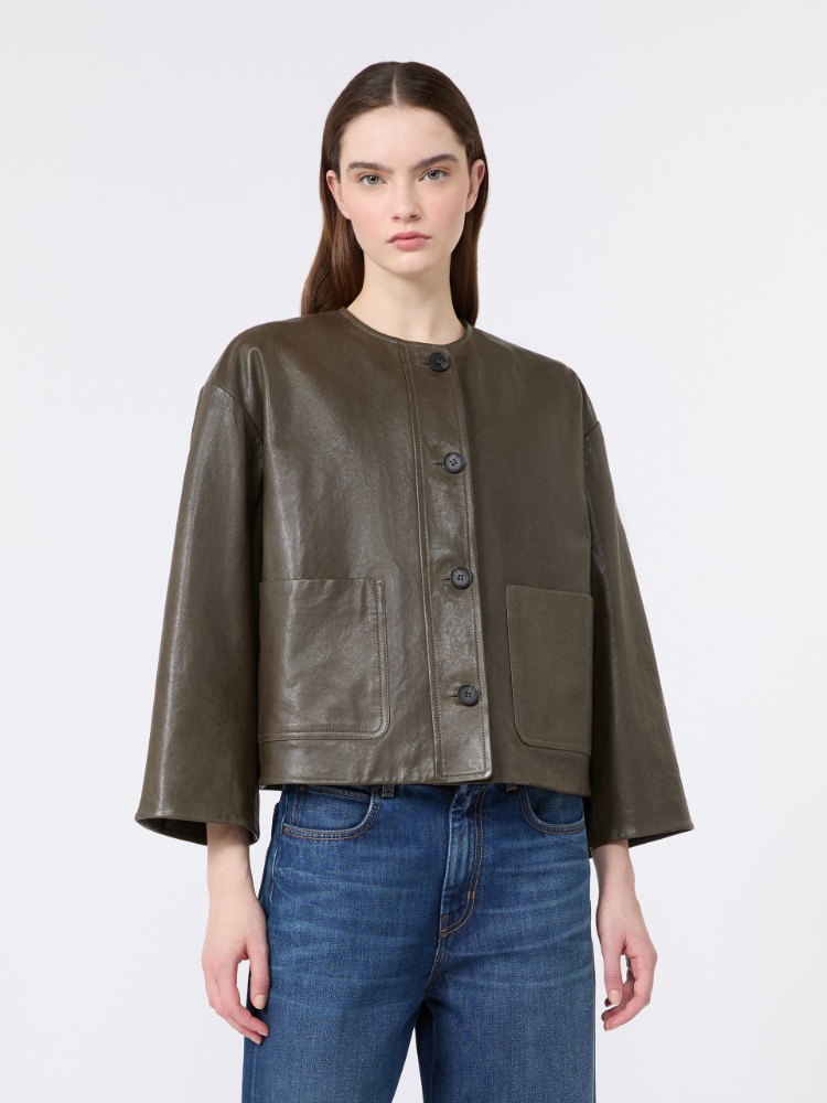 Boxy-fit Nappa leather jacket - KAKI - 2