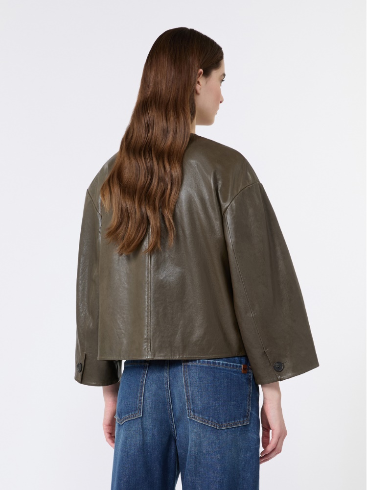 Boxy-fit Nappa leather jacket - KAKI - 3