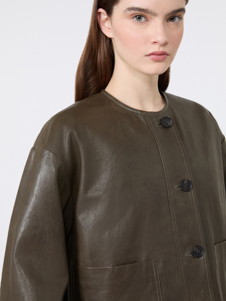 Boxy-fit Nappa leather jacket - KAKI - 5