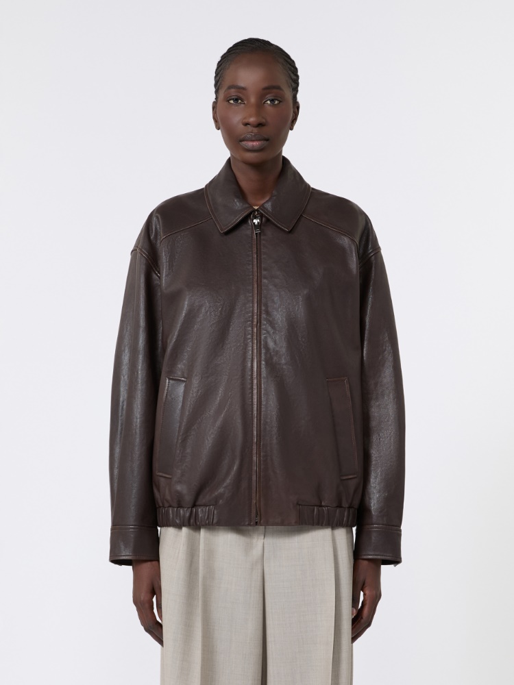 Nappa leather bomber jacket - DARK BOWN - 2