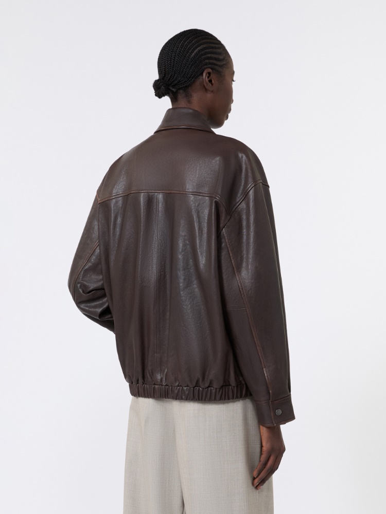 Nappa leather bomber jacket - DARK BOWN - 3