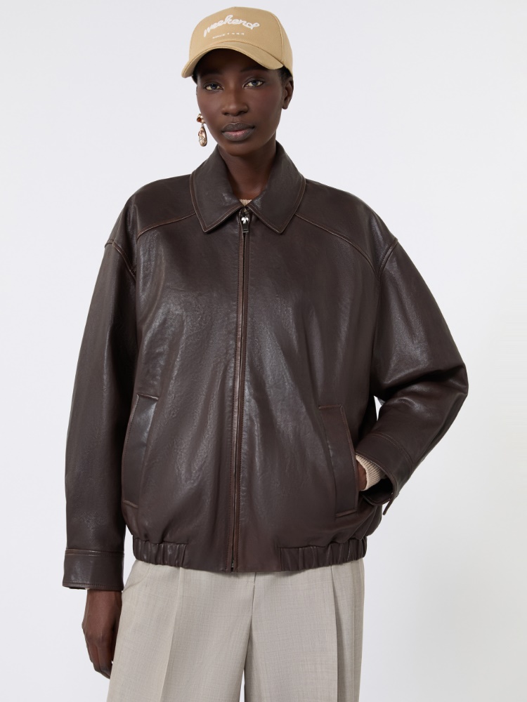 Nappa leather bomber jacket - DARK BOWN - 4