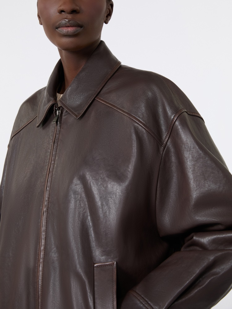 Nappa leather bomber jacket - DARK BOWN - 5